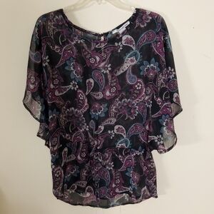 Dalia collection Sheer Floral Blouse Size M